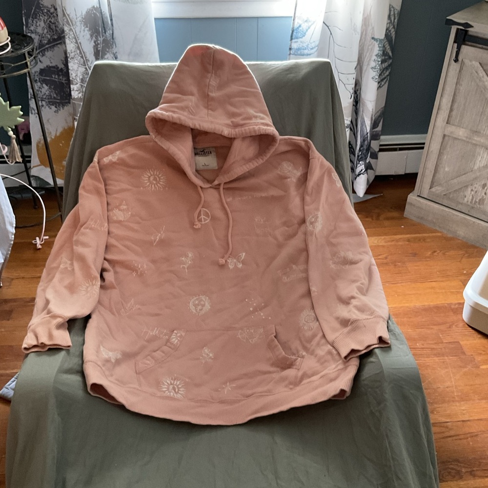 Hollister Blush Pink Hoodie with Floral Accents